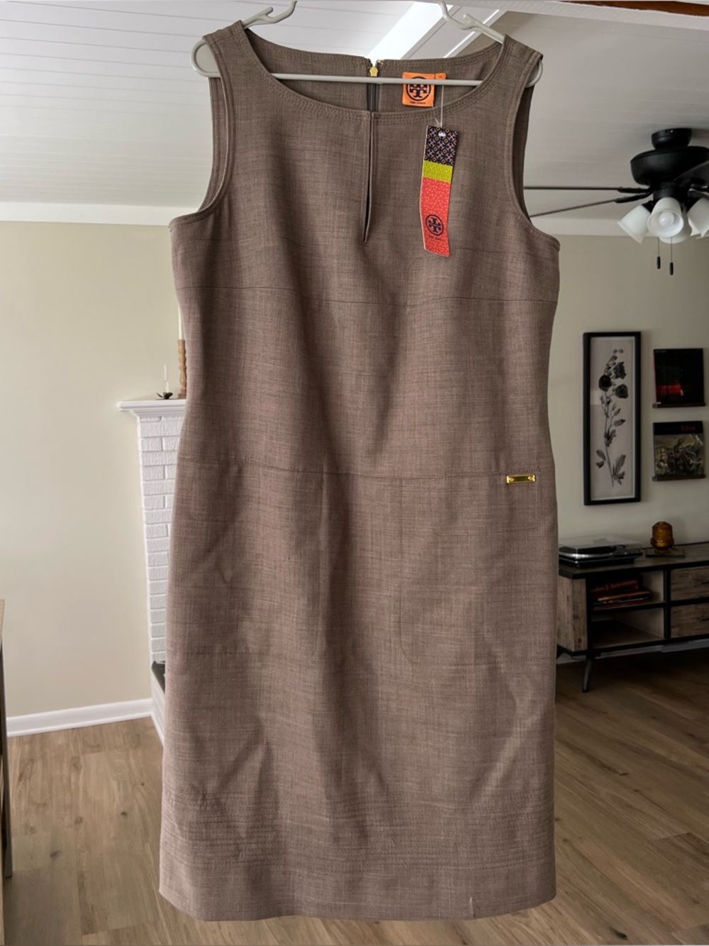 Tory Burch wool blend sleeveless keyhole cocktail dress in taupe size 14